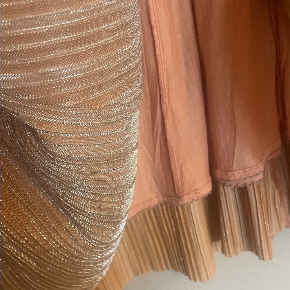 Anthropologie Maeve Elegant Metallic Gold Pleated Swing Style Skirt X Small - Picture 4 of 6